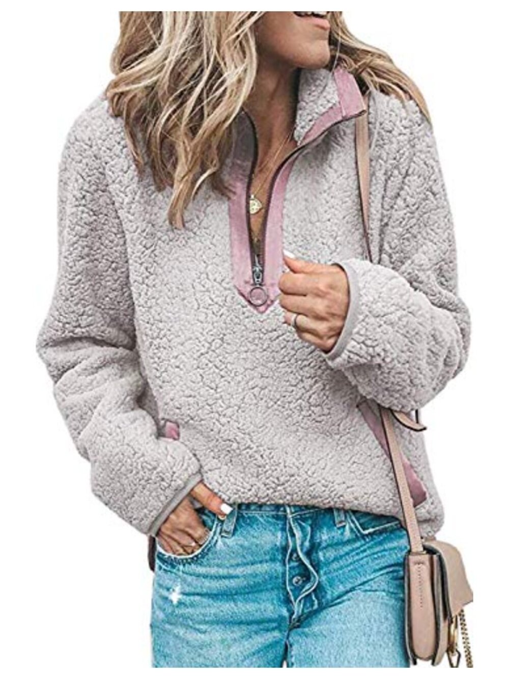 Women's Sherpa Fleece Half Zip Pullover Sweatshirt with Pockets